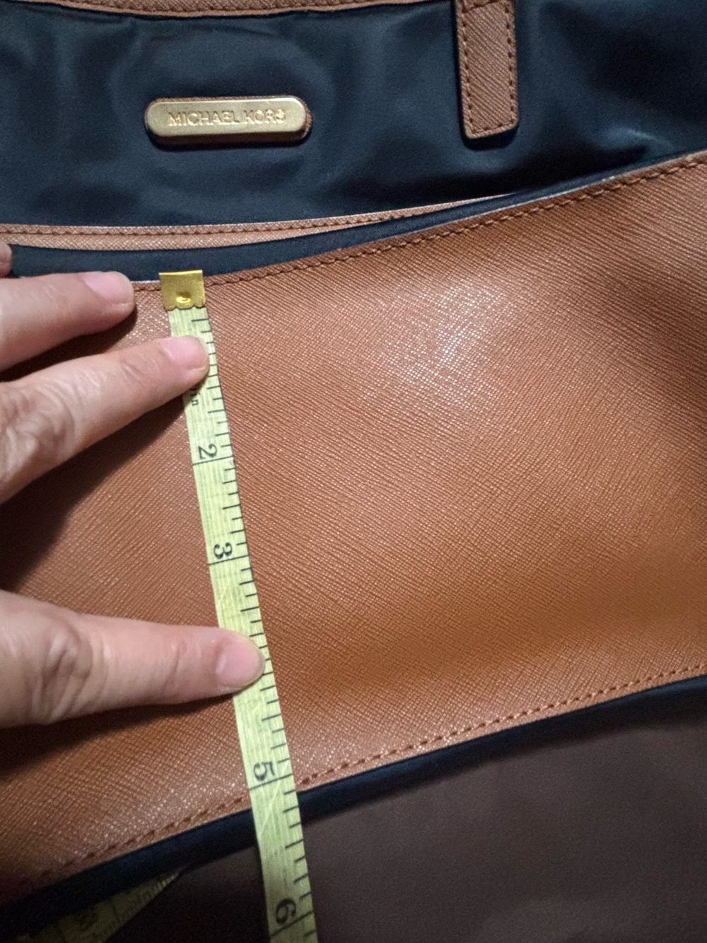 Michael Kors Navy Blue Tote with Brown Trim and Gold Hardware - Picture 7 of 9
